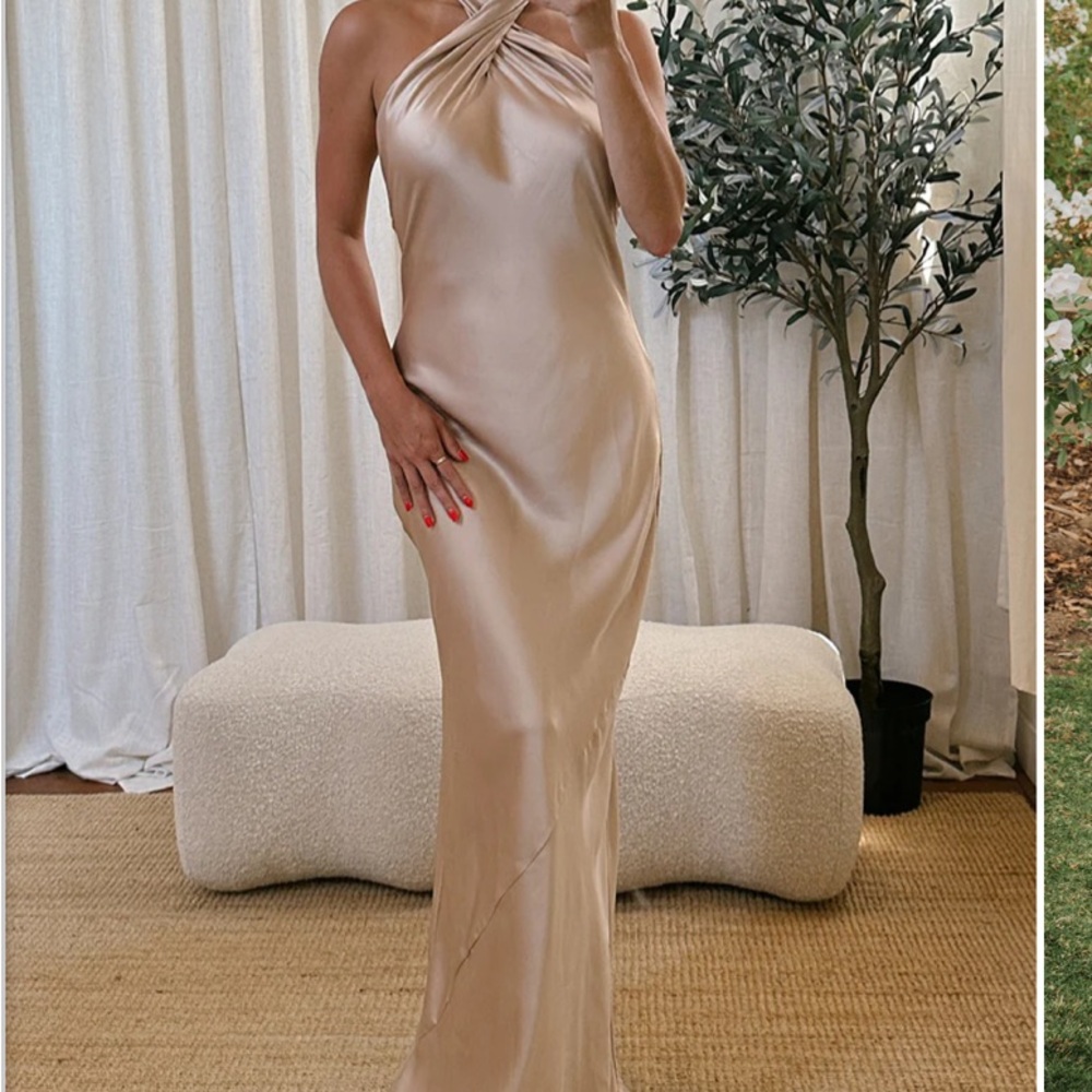 Show Me Your MuMu Jasmine Halter Maxi Dress in Champagne Luxe Satin